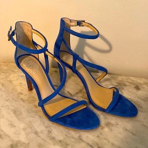 Cobalt Blue Vince Camuto Suede Strap Sandal Heel